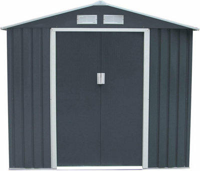 EVRE Garden Shed 6x4ft Dark Grey with Apex Roof Sliding Doors Weather Resistant Paint & Vents - 3