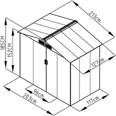 EVRE Garden Shed 6x4ft Dark Grey with Apex Roof Sliding Doors Weather Resistant Paint & Vents - 6