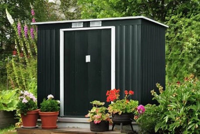 EVRE Garden Shed 6x4ft Dark Grey with Sloped Roof Lockable Door and ...