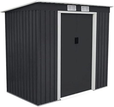 EVRE Garden Shed 6x4ft Dark Grey with Sloped Roof Lockable Door and Weather Resistant Paint