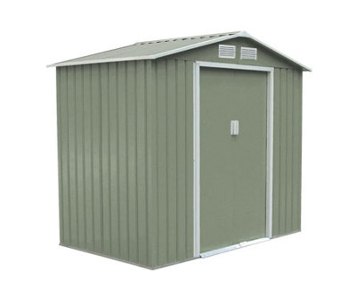 EVRE Garden Shed 6x4ft Light Green with Apex Roof Sliding Doors Weather Resistant Paint & Vents