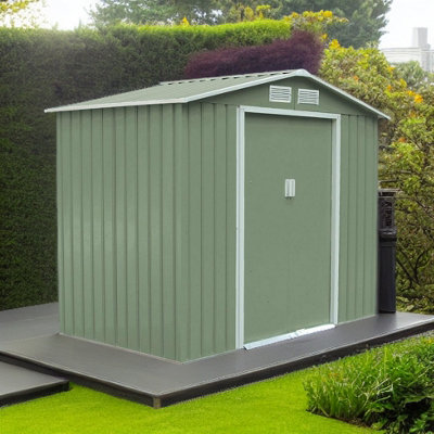 EVRE Garden Shed 6x4ft Light Green with Apex Roof Sliding Doors Weather Resistant Paint & Vents