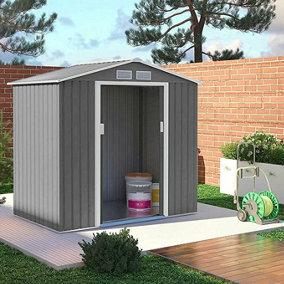 EVRE Garden Shed 6x4ft Warm Grey with Apex Roof Sliding Doors Weather Resistant Paint & Vents