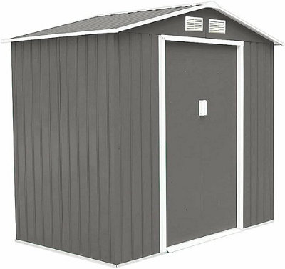 EVRE Garden Shed 6x4ft Warm Grey with Apex Roof Sliding Doors Weather Resistant Paint & Vents