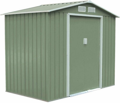 EVRE Garden Shed 6x5ft Light Green with Apex Roof Sliding Doors Weather Resistant Paint & Vents