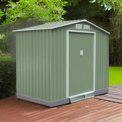 EVRE Garden Shed 6x5ft Light Green with Apex Roof Sliding Doors Weather Resistant Paint & Vents
