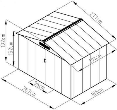 EVRE Garden Shed 6x8ft Dark Grey with Apex Roof Sliding Doors Weather Resistant Paint & Vents