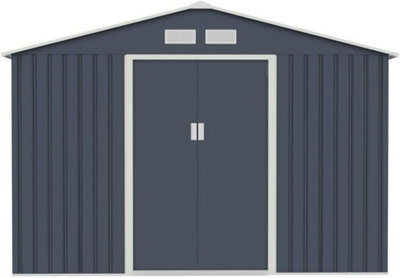 EVRE Garden Shed 6x8ft Dark Grey with Apex Roof Sliding Doors Weather Resistant Paint & Vents