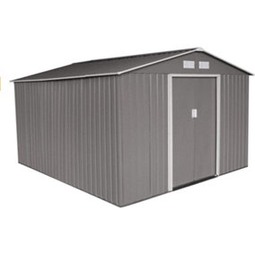 EVRE Garden Shed 6x8ft Warm Grey with Apex Roof Sliding Doors Weather Resistant Paint & Vents - FREE NEXT-DAY DELIVERY