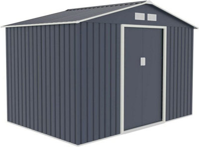 EVRE Garden Shed 9x6ft Dark Grey with Apex Roof Sliding Doors Weather Resistant Paint & Vents