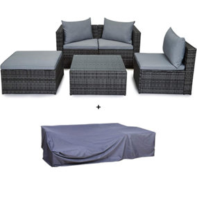 Evre Grey 4 Seat Rattan Outdoor Garden Furniture Set - Malaga with Coffee Table and Weatherproof Cover - FREE NEXT-DAY DELIVERY