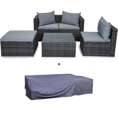 Evre Grey 4 Seat Rattan Outdoor Garden Furniture Set - Malaga with Coffee Table and Weatherproof Cover