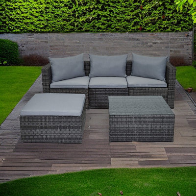 Evre Grey 4 Seat Rattan Outdoor Garden Furniture Set - Malaga with Coffee Table and Weatherproof Cover
