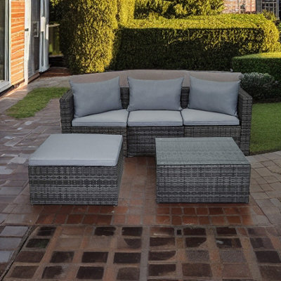 Evre Grey 4 Seat Rattan Outdoor Garden Furniture Set - Malaga with Coffee Table and Weatherproof Cover - 3