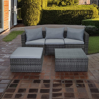 Evre Grey 4 Seat Rattan Outdoor Garden Furniture Set - Malaga with Coffee Table and Weatherproof Cover