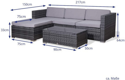EVRE Grey 4 Seat Rattan Outdoor Garden Furniture Sofa Set - California with Coffee Table - 5