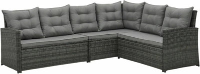 EVRE Grey 8 Seater Garden Rattan Furniture Corner Dining Set -Monroe with Table Sofa Bench Stool and Weatherproof Cover - 4