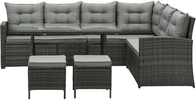 EVRE Grey 8 Seater Garden Rattan Furniture Corner Dining Set -Monroe with Table Sofa Bench Stool and Weatherproof Cover - 5