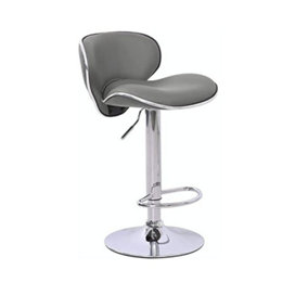 EVRE Grey Bar Stool Faux Leather Adjustable Height With Swivel Seat For Pub Kitchen Reception