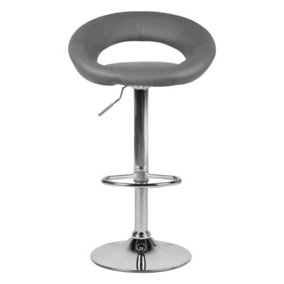 Evre Grey Bar Stool Round Crescent Shape Moon Swivel Gas Lift for Pubs Counters Kitchens Double Stitched Square