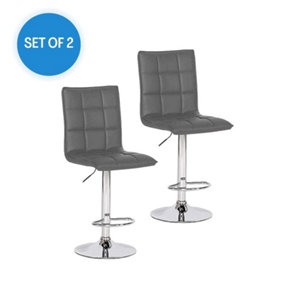 EVRE Grey Cuban Bar Stool with Adjustable Gas Lift and 360 degree Swivel for Pubs Kitchen Breakfast - FREE NEXT-DAY DELIVERY
