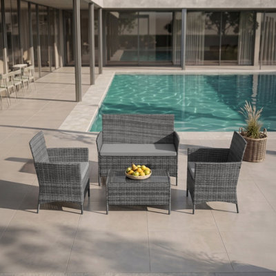 Madrid Rattan Garden Furniture Set Patio Conservatory Balcony Outdoor 4 Seater Glass Coffee Table