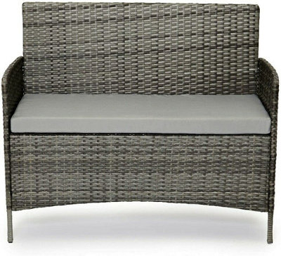 EVRE Grey Madrid Rattan Garden Furniture Set Patio Conservatory Balcony Outdoor 4 Seater Piece Glass Top Coffee Table Modular Sofa