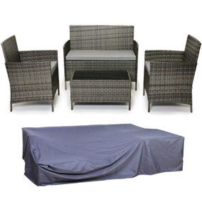 EVRE Grey Madrid Rattan Garden Furniture Set Patio Conservatory Indoor Outdoor 4 piece set and Cover