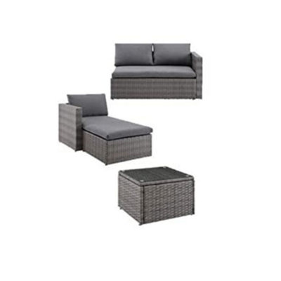 EVRE Grey Malibu Rattan 3 Pc Garden Furniture Set and Coffee Table Patio Conservatory Indoor & Outdoor with Cushions & Cover - 5