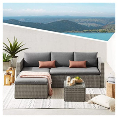 EVRE Grey Malibu Rattan 3 Pc Garden Furniture Set and Coffee Table Patio Conservatory Indoor & Outdoor with Cushions & Cover - 9
