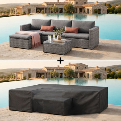 Malibu Rattan 3 Seater Outdoor Patio Garden Furniture Set Cover Corner Sofa Coffee Table