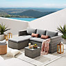 EVRE Grey Malibu Rattan Garden Furniture Set and Coffee Table Patio Conservatory Indoor & Outdoor with Cushions with Cover