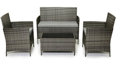 EVRE Grey Rattan Garden Furniture Set Patio Conservatory Balcony Outdoor 4 Seater - FREE NEXT-DAY DELIVERY