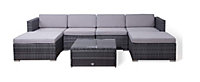 EVRE Grey Rattan Outdoor Garden Furniture Nevada Set 6 Seater Sofa with Coffee Table with cover