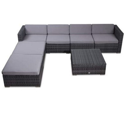 EVRE Grey Rattan Outdoor Garden Furniture Nevada Set 6 Seater Sofa with Coffee Table