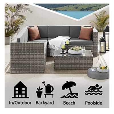 EVRE Grey Rattan Outdoor Monaco Garden Furniture Sofa Set with Coffee Table - 5