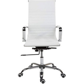 EVRE High Back Boardroom White Faux Leather Desk Chair with Chrome Finish - FREE NEXT-DAY DELIVERY