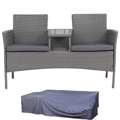 EVRE Lisbon Rattan 2 Seater Companion Partner Bench Furniture Patio Balcony Outdoor Indoor with Cover - FREE NEXT-DAY DELIVERY
