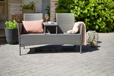 EVRE Lisbon Rattan 2 Seater Companion Partner Bench Garden Furniture Patio Terrace Balcony Outdoor Indoor - FREE NEXT-DAY DELIVERY