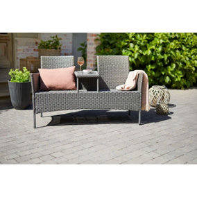 EVRE Lisbon Rattan 2 Seater Companion Partner Bench Garden Furniture Patio Terrace Balcony Outdoor Indoor - FREE NEXT-DAY DELIVERY