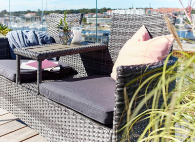 EVRE Lisbon Rattan 2 Seater Companion Partner Bench Garden Furniture Set Patio Conservatory Terrace Balcony Garden Outdoor Indoor