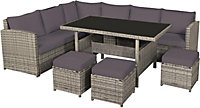 EVRE Mauritius 8 Seat Garden Rattan Furniture Corner Dining Set Table Sofa Bench Stool Natural