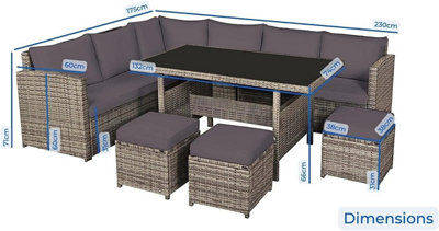 EVRE Mauritius 8 Seater Garden Rattan Furniture Corner Dining Set Table Sofa Bench Stool With Weatherproof Cover - 7