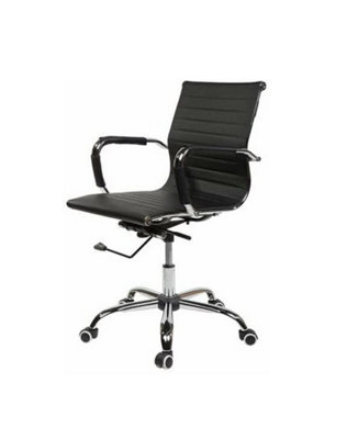 EVRE Mid Back Boardroom Black Faux Leather Desk Chair with Chrome Finish