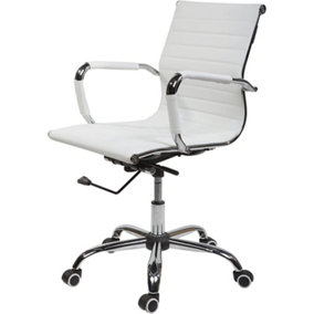EVRE Mid Back Boardroom White Faux Leather Desk Chair with Chrome Finish - FREE NEXT-DAY DELIVERY