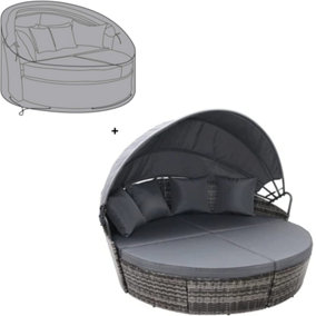 EVRE  Mixed Grey Bali Day Bed Outdoor Garden Furniture Set With Canopy & Cover - FREE NEXT-DAY DELIVERY