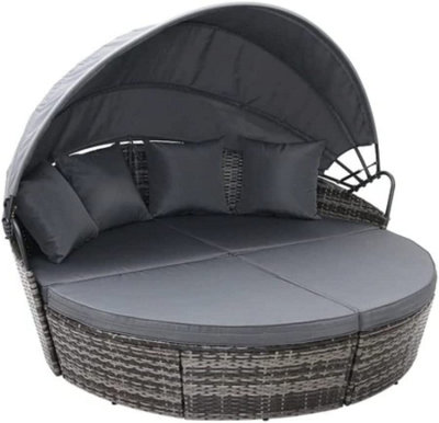 EVRE  Mixed Grey Bali Day Bed Outdoor Garden Furniture Set With Canopy & Cover