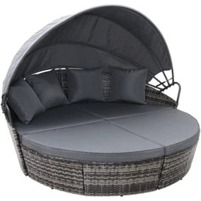 EVRE  Mixed Grey Bali Day Bed Outdoor Garden Furniture Set With Canopy & Cover