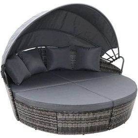 EVRE  Mixed Grey Bali Day Bed Outdoor Garden Furniture Set With Canopy with cover