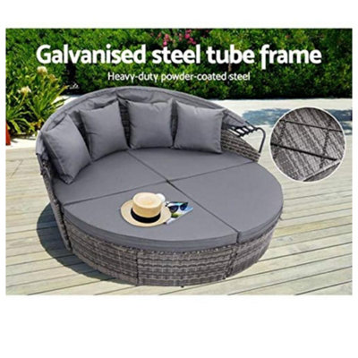 EVRE Mixed Grey Bali Day Bed Outdoor Garden Furniture Set With